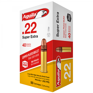 Aguila 1B220328 Super Extra Rimfire 22 LR 40 gr Copper Plated Solid Point 50 Per Box/ 40 Case Aguila 1B220328 Super Extra Rimfire 22 LR 40 gr Copper Plated Solid Point 50 Per Box/ 40 Case