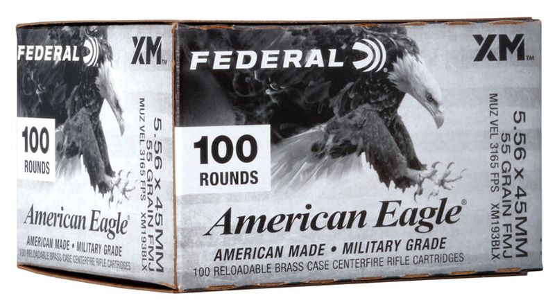 Federal XM193BLX American Eagle 5.56x45mm NATO 55 gr Full Metal Jacket Boat-Tail (FMJBT) 100RD Box