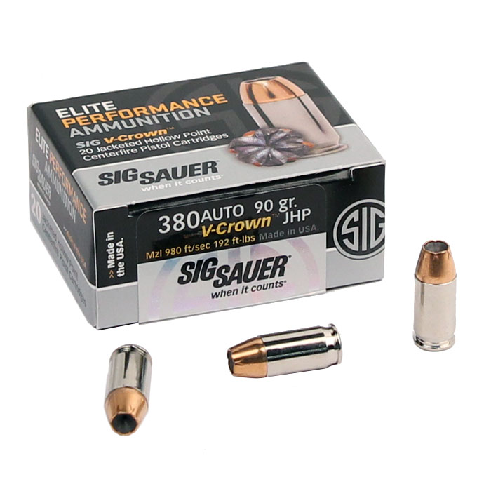  Sig Sauer .380 Auto 90 GR. Elite V-Crown JHP - 20RD