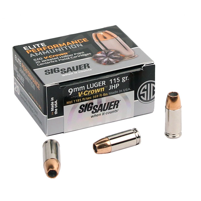 Sig Sauer 9mm 115 GR. Elite V-Crown JHP - 20RD