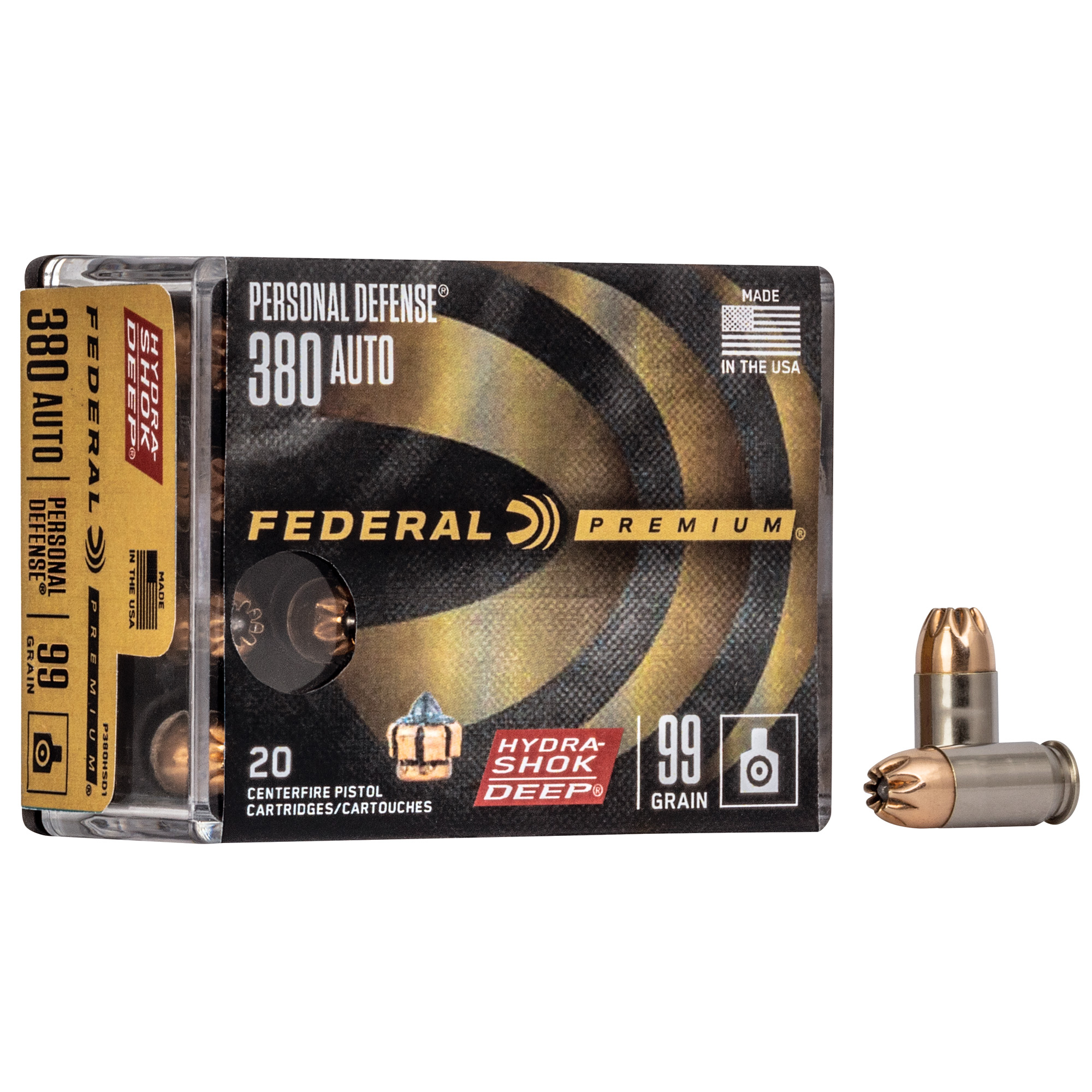  Federal Premium .380 Auto 99 GR. Hydra-Shok Deep Hollow Point - 20RD