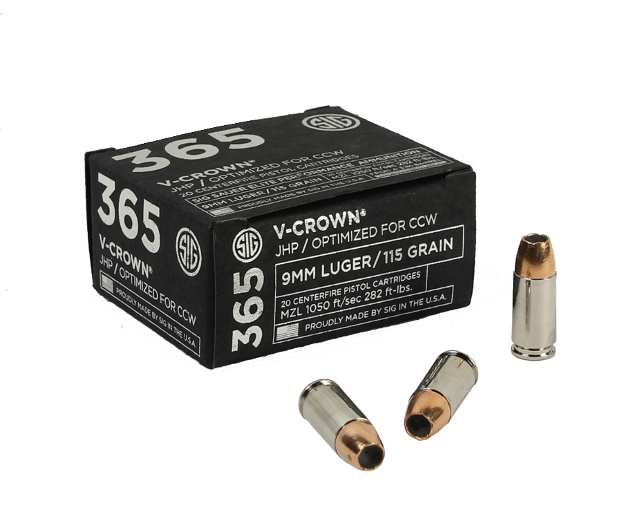 Sig Sauer 9mm 115 GR. Elite V-Crown 365 JHP - 20RD