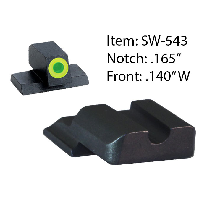 Ameriglo Tritium Night Sight Set - Hackathorn - S&W M&P Shield - Black/Green (lumi-lime outline)