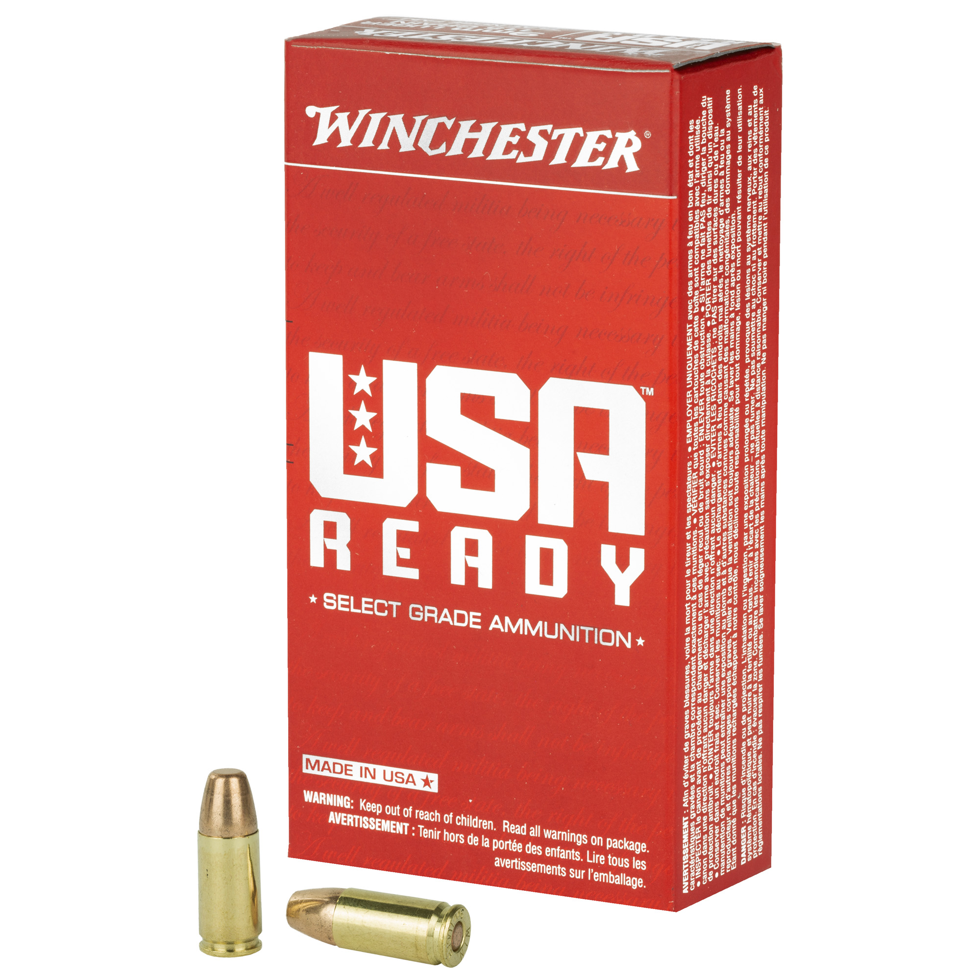 Winchester Ammo RED9 USA Ready 9mm Luger 115 gr Full Metal Jacket Flat Nose
