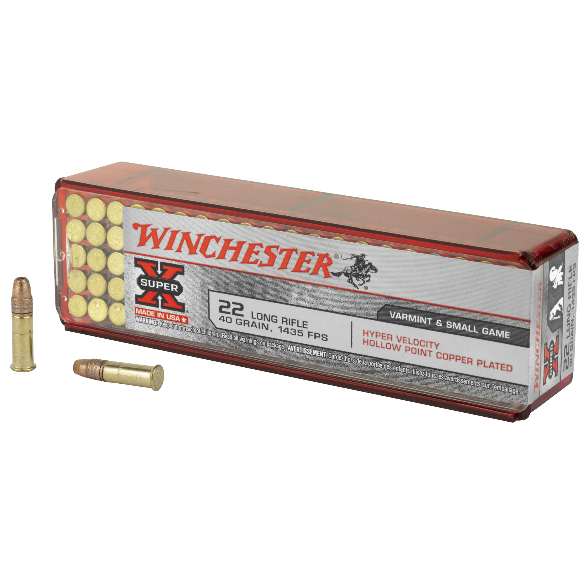 Winchester Ammo XHV22LR Super-X 22 LR 40 gr Hyper Velocity Hollow Point Copper Plated 100RD