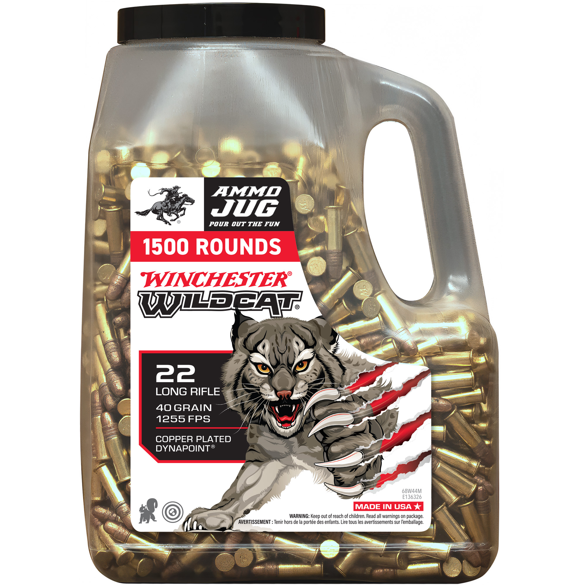 Winchester Ammo WW22LRJUG Wildcat 22LR 40gr Copper Plated DynaPoint 1500 Per Box