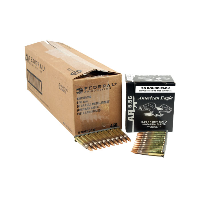 Federal Lake City M193 on Stripper Clips 55GR FMJ - 450RD Case