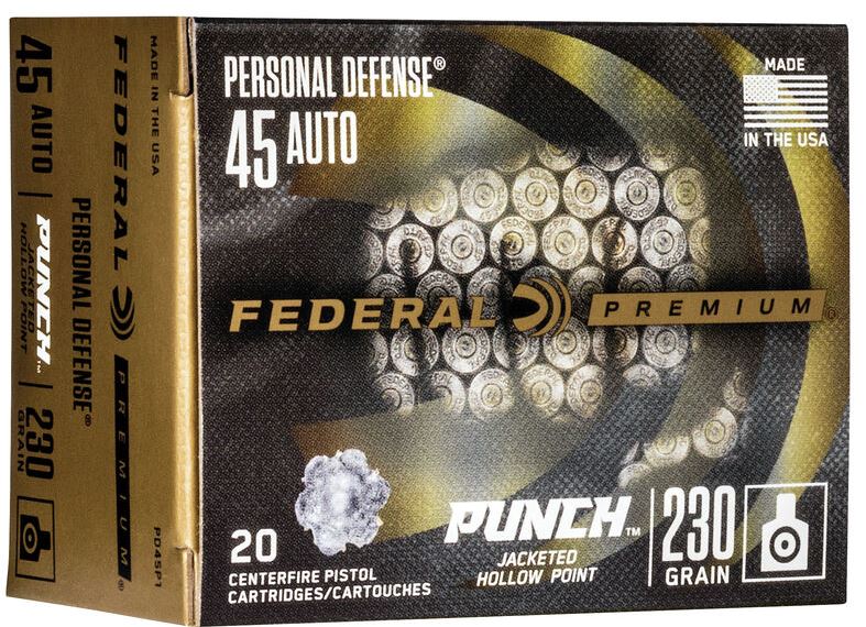 Federal PD45P1 Premium Punch 45 ACP 230 gr Jacketed Hollow Point (JHP) 20 Bx