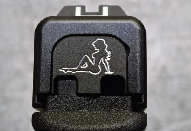 Milspin Custom Back Plate - Pin Up Girl - Standard Glock - Stainless Steel with Black Coating