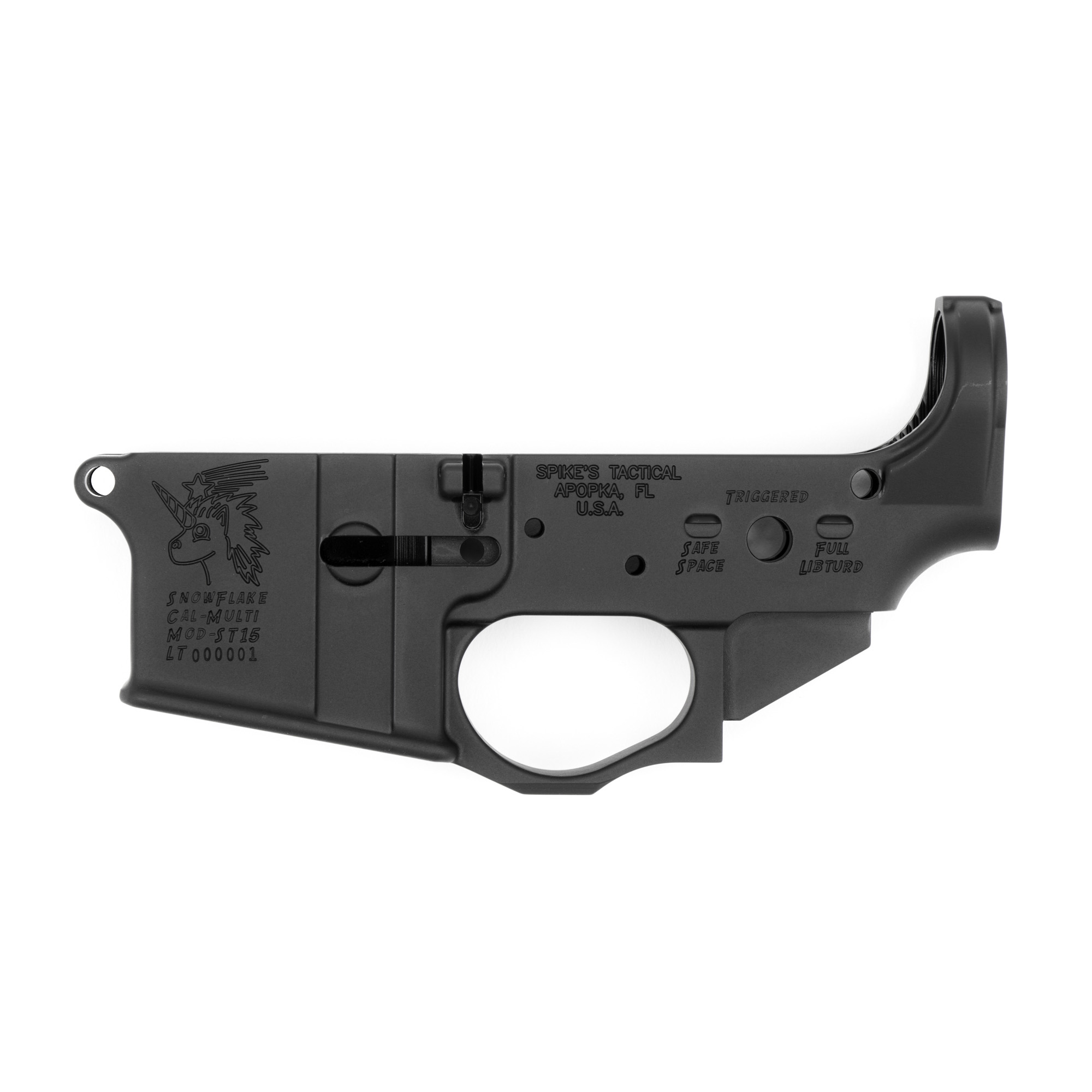 Spikes STLS030 Snowflake Stripped Lower Receiver Multi-Caliber 7075-T6 Aluminum Black Anodized for AR-15