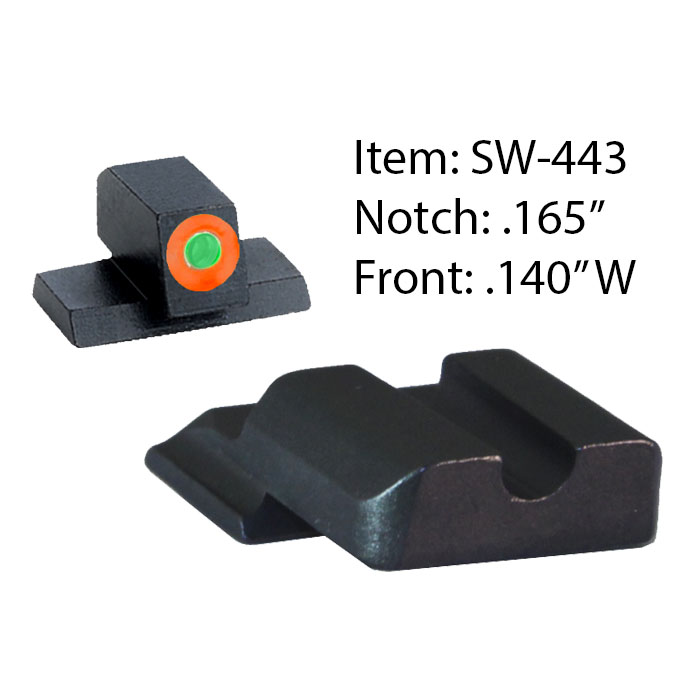 Ameriglo Tritium Night Sight Set - Hackathorn - S&W M&P Shield - Black/Green (orange outline)
