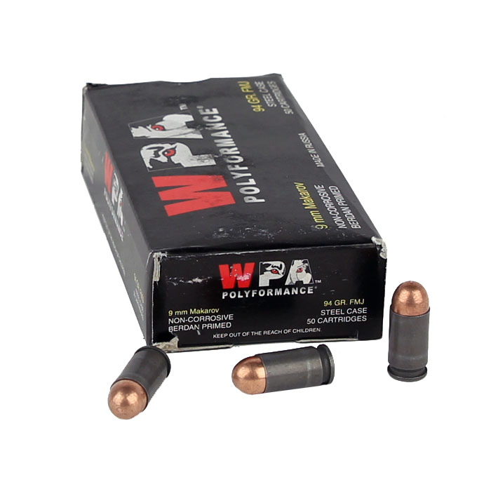 Wolf 9x18 Makarov 94GR FMJ - Steel Case - 50RD