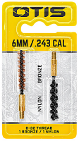 Otis Bore Brush Set 6mm/250/243/257 Cal 8-32" Thread 2" Long Bronze/Nylon Bristles 2 Per Pkg Otis Bore Brush Set 6mm/250/243/257 Cal 8-32" Thread 2" Long Bronze/Nylon Bristles 2 Per Pkg